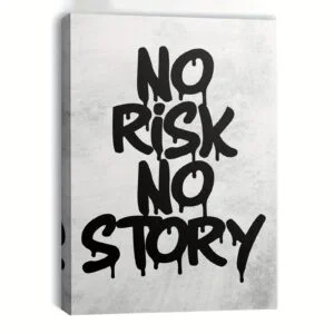 1pc Framed "No Risk No Story" Graffiti Style Canvas Wall Art - Bold Black Lettering on Light Background, Perfect for Home, Office, Dorm Decor, Wall Decor