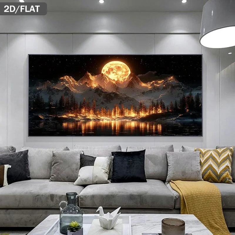 2D Flat, 2D Flat, A 2D Flat Canvas Art Piece Measuring 39.37 by 78.74 Inches, Featuring a Frameless Print of Moonlit Snowy Mountains Reflected in Serene Waters, Perfect for Modern Wall Decor in Living Rooms And Bedrooms - Image 7