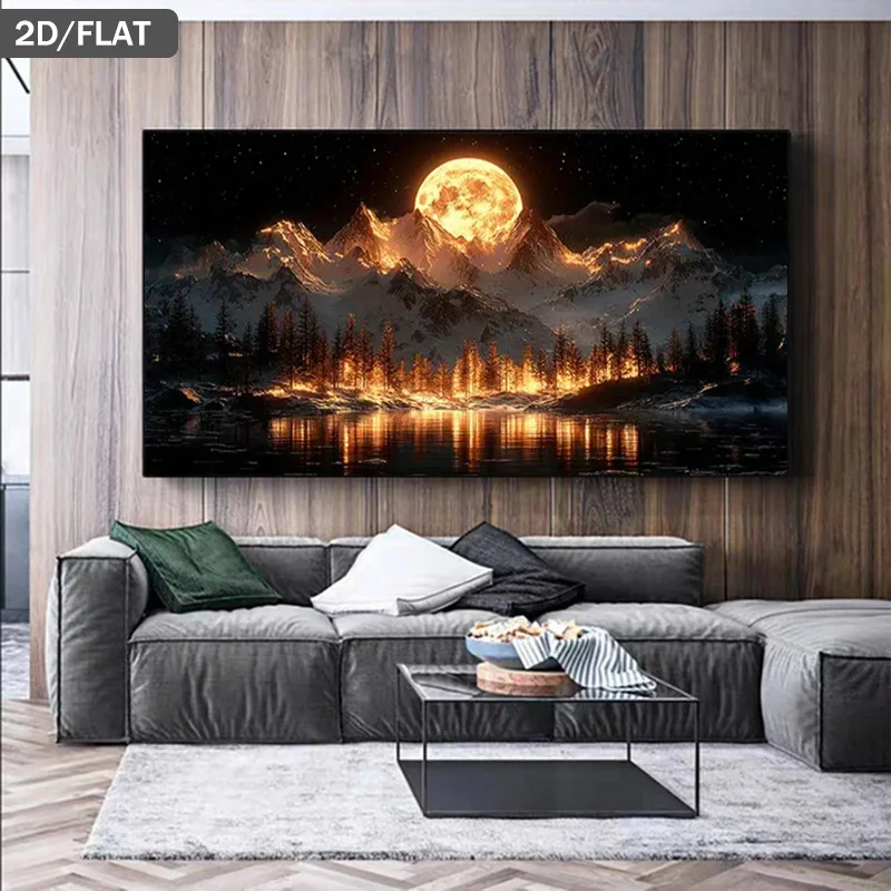 2D Flat, 2D Flat, A 2D Flat Canvas Art Piece Measuring 39.37 by 78.74 Inches, Featuring a Frameless Print of Moonlit Snowy Mountains Reflected in Serene Waters, Perfect for Modern Wall Decor in Living Rooms And Bedrooms - Image 8