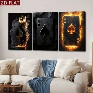 2D Flat 3pcs Wooden Framed Canvas | Poker Series Fantasy Decorations, Christmas and Halloween Gifts, Modern Art for Living Room and Bedroom Wall Decor, HD 8K, Pine Wood Frame, Art Deco and Classic Style