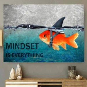 [2D Flat] A Canvas Painting Featuring an Inspirational Shark And Goldfish, Perfect for Decorating Offices, Bedrooms, And Bathrooms. This Fun And Creative Wall Art Is Suitable for Home Spaces Like Bedrooms, Kitchens, Living Rooms, And Bathrooms