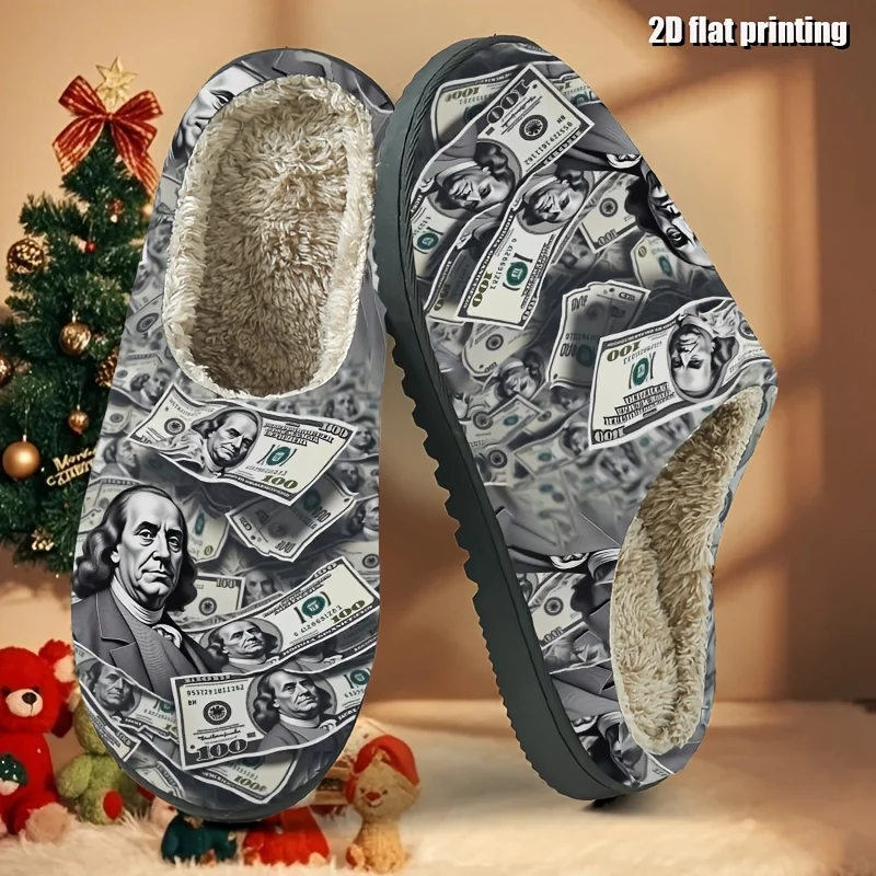 1 Pair Winter Warm Money Print Slippers - 1-Pair Suitable for Weather Cozy with…