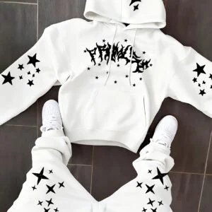 Men's Sweatshirt Set Autumn Winter 2pcs, Classic Letter Pattern Print Versatile Drawstring Hooded Sweatshirt + Drawstring Casual Sports Pants 2pcs Set