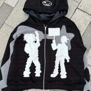 Men'S Y2K Full-Zip Hoodie with Full-Zip Front Closure - Heavyweight 3D Graphic Print Streetwear Sweatshirt, Unisex All-Season Hip-Hop Jacket for Men & Women, Casual Urban Fashion Outerwear () - Geometric Pattern, Full-Length Zipper, Relaxed Fit