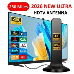 2026 Ultra HDTV Antenna | 250 Mile Range, Free Channel TV Aerial with Signal Amplifier, Supports HDTV 4K 1080P, Digital TV High Definition, Signal Enhancer, VHF UHF High Gain Antenna for Home, In-Car, RV, Cruise Ship, Boat TV Signal Reception