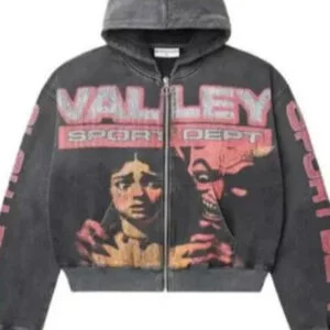 Valley Sport Dept Mens Zipper Jacket | Trendy Vintage Graphic Print, Premium Quality, Durable, Casual Fashion, Hooded, Long Sleeve