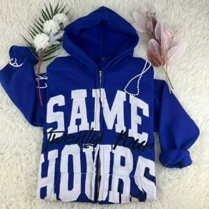 Y2K Retro Hip-Hop Full-Zip Hooded Sweatshirt with Chenille 'Same Hours 24' Patch, Oversized Streetwear, A-Line Cut & Pockets - Long Sleeve Winter Layering for Fall/Winter (Machine Washable) - Urban statement look