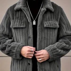 Men's Winter Front Placket Flannel Jacket, Suitable for Daily Wear and Casual Outings