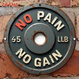 2D Flat, NO PAIN NO GAIN Motivational Metal Wall Sign - Heavy-Duty 45.0LB/45 Weight Plate Gym Art, Retro Fitness Decor for Home, Office & Weight Room - Durable Aluminum Workout Sign, Christmas/Easter/Halloween Gift Idea, 2D Flat