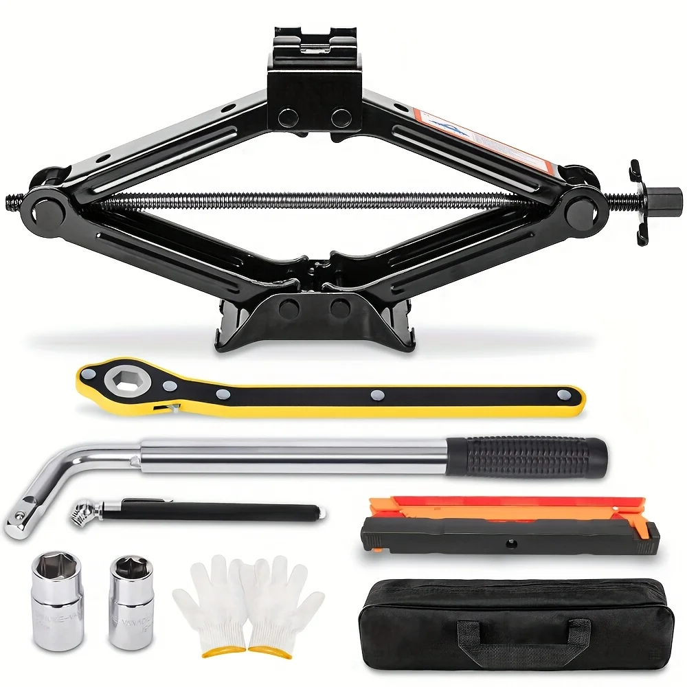 Portable Car Jack Kit, 2 Ton (4409 Lbs) Scissor Jack For Car, Upgrade Emergency Spare Tire Changing Repair Kit, Scissor Jack Kit With Lug Wrench, Universal Vehicle Scissor Lift Jacks For SUV(Including Safety Triangles)