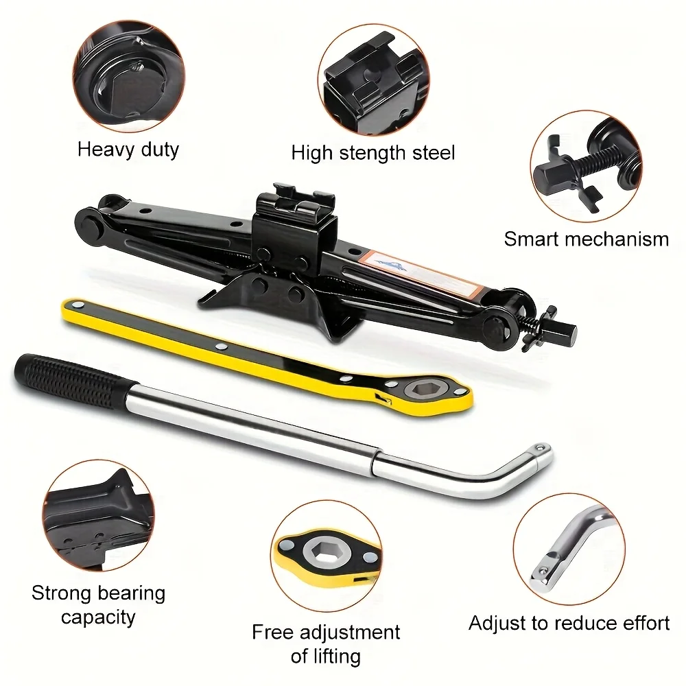 Portable Car Jack Kit, 2 Ton (4409 Lbs) Scissor Jack For Car, Upgrade Emergency Spare Tire Changing Repair Kit, Scissor Jack Kit With Lug Wrench, Universal Vehicle Scissor Lift Jacks For SUV(Including Safety Triangles) - Image 10