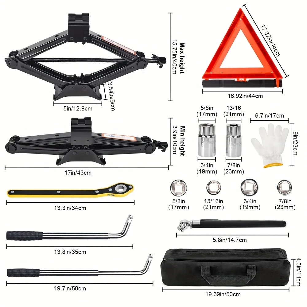 Portable Car Jack Kit, 2 Ton (4409 Lbs) Scissor Jack For Car, Upgrade Emergency Spare Tire Changing Repair Kit, Scissor Jack Kit With Lug Wrench, Universal Vehicle Scissor Lift Jacks For SUV(Including Safety Triangles) - Image 12