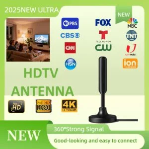 2025 Model HDTV 4K Indoor Antenna Compatible for HDTV/DVB-T2/DTMB/ATSC/DAB/FM - 1080P Full HD & 4K UHD Signal Reception with Upgraded Tuner for Long-Distance Channel Reception, Compatible with Smart TVs & for home/Car TV Receivers (Easy Assembly)
