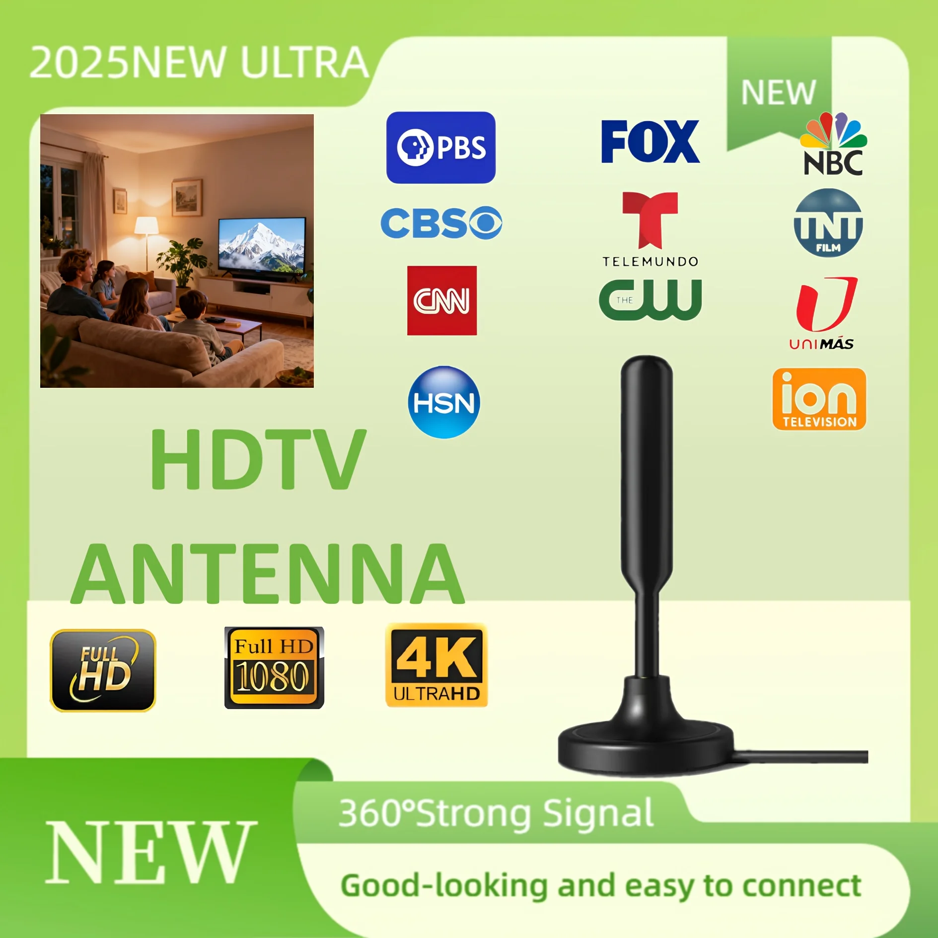 2025 Model HDTV 4K Indoor Antenna Compatible for HDTV/DVB-T2/DTMB/ATSC/DAB/FM - 1080P Full HD & 4K UHD Signal Reception with Upgraded Tuner for Long-Distance Channel Reception, Compatible with Smart TVs & for home/Car TV Receivers (Easy Assembly)