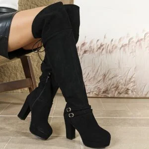 New Style Over-The-Knee High-Heeled Boots with Chunky Heels And High Platforms for Plus-Size Women., Women Shoes