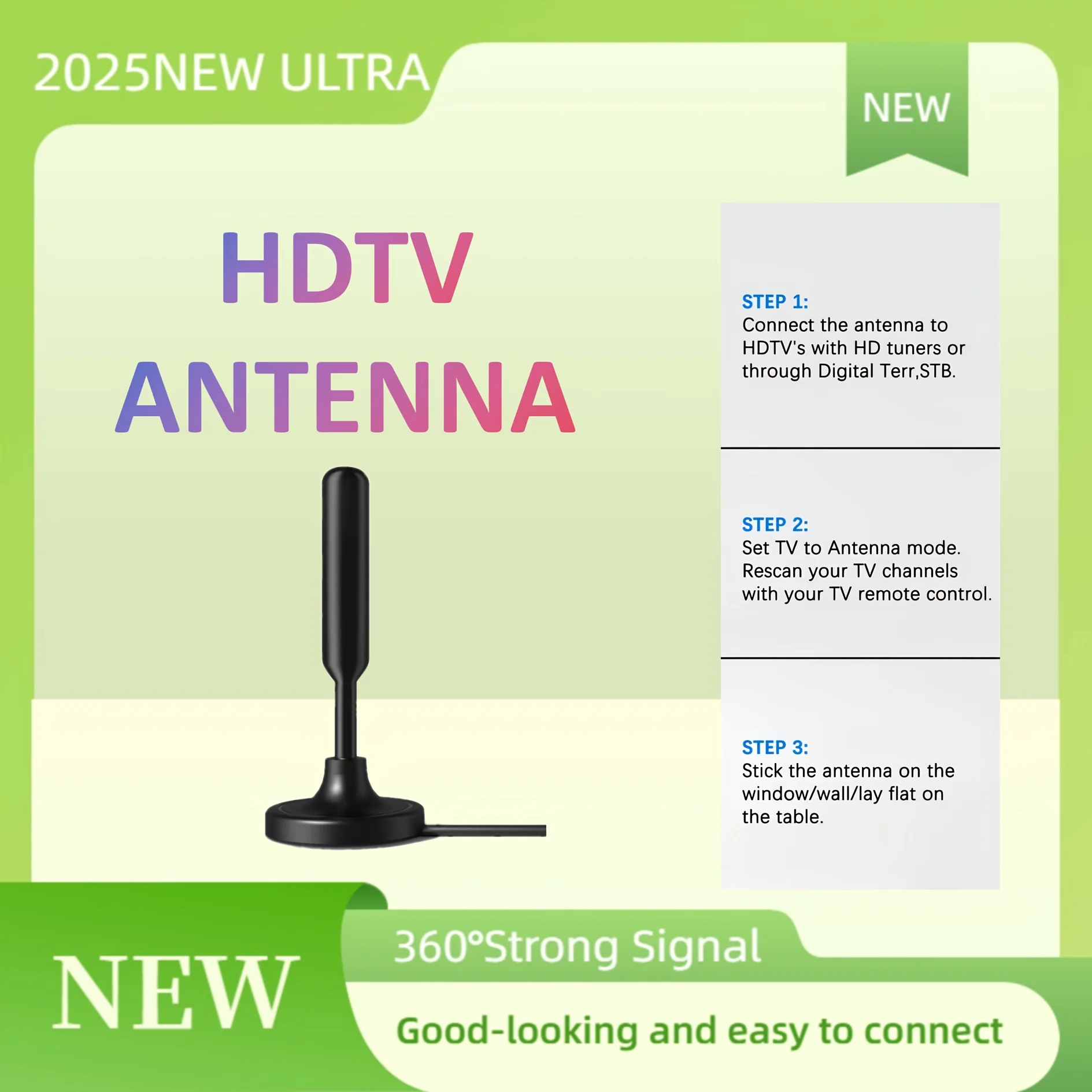 2025 Model HDTV 4K Indoor Antenna Compatible for HDTV/DVB-T2/DTMB/ATSC/DAB/FM - 1080P Full HD & 4K UHD Signal Reception with Upgraded Tuner for Long-Distance Channel Reception, Compatible with Smart TVs & for home/Car TV Receivers (Easy Assembly) - Image 3