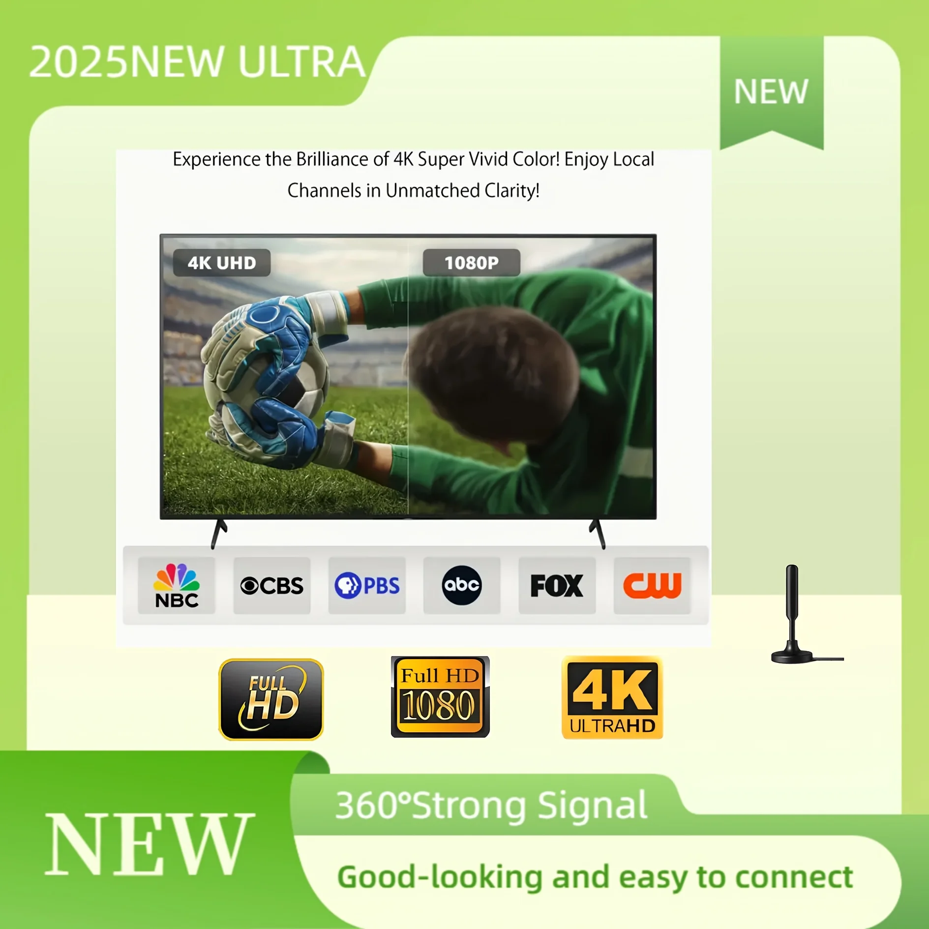 2025 Model HDTV 4K Indoor Antenna Compatible for HDTV/DVB-T2/DTMB/ATSC/DAB/FM - 1080P Full HD & 4K UHD Signal Reception with Upgraded Tuner for Long-Distance Channel Reception, Compatible with Smart TVs & for home/Car TV Receivers (Easy Assembly) - Image 4