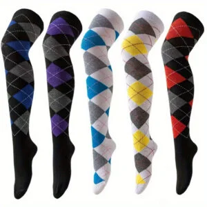 5 Pairs Women'S Over-the-Knee Compression Socks - Long Tube High-Calf Stretchy Dance Party Socks with Arch Support, Multi-Color Options (/Purple/Red) for Cosplay, Themed Events & Casual Attire - Durable Comfortable Casual & Formal Socks