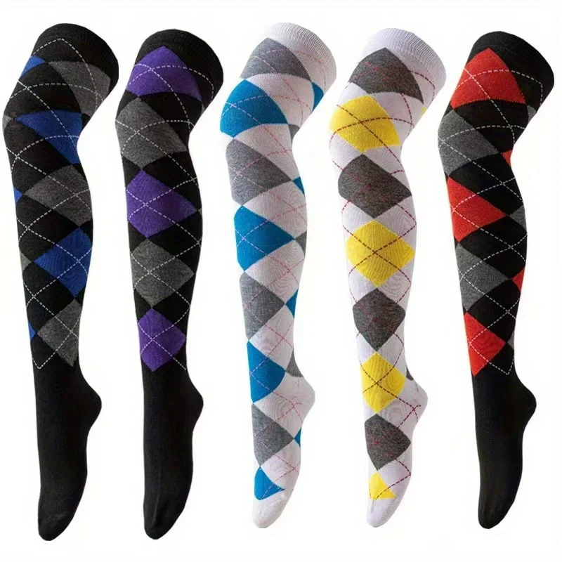 5 Pairs Women'S Over-the-Knee Compression Socks - Long Tube High-Calf Stretchy Dance Party Socks with Arch Support, Multi-Color Options (/Purple/Red) for Cosplay, Themed Events & Casual Attire - Durable Comfortable Casual & Formal Socks