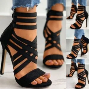Women'S High Heel | Summer Fashion Elastic Strap, Peep Toe, Stiletto Heel, Solid Color, Polyurethane Upper & Sole, Rubber Sole, Plush Lined