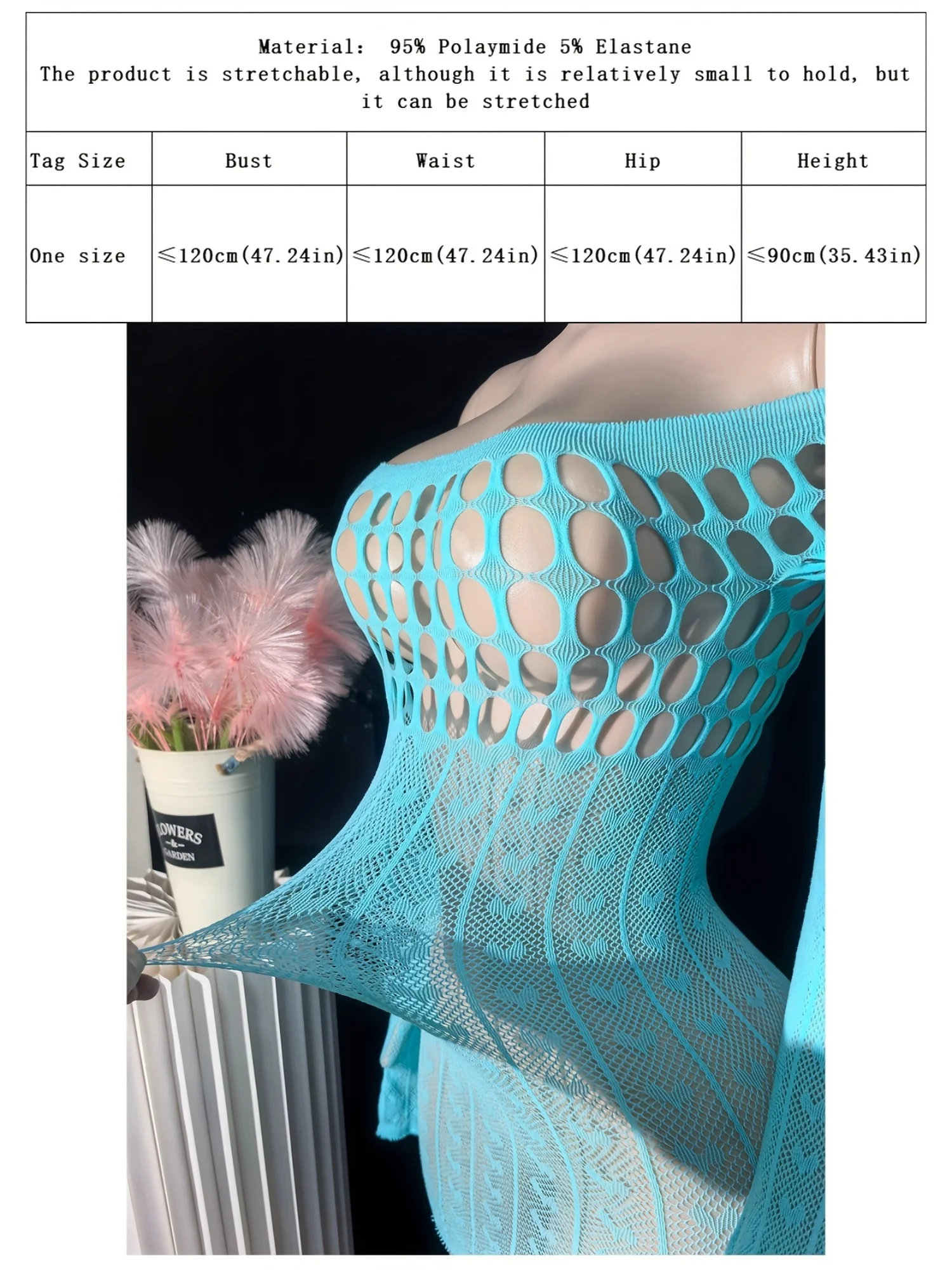 1pc Women'S Sexy Sheer Bodysuit Cover-Up | Long Sleeve Cut-out Wrap Dress with Fishnet Sleeves, High Stretch Plus Size, Ideal for Music Festivals & Summer Swimwear - Image 10