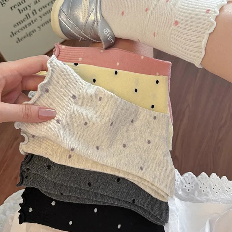 4 Pairs of Lacy Japanese-Style Polka Dot Socks | Mid-Calf Length, Fabric, Suita… - Image 6