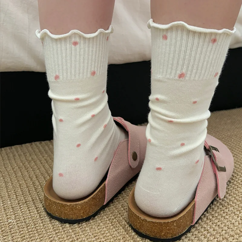 4 Pairs of Lacy Japanese-Style Polka Dot Socks | Mid-Calf Length, Fabric, Suita… - Image 9