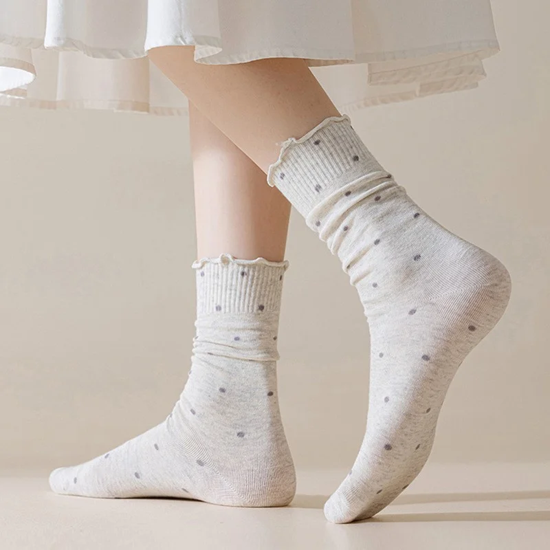 4 Pairs of Lacy Japanese-Style Polka Dot Socks | Mid-Calf Length, Fabric, Suita… - Image 14