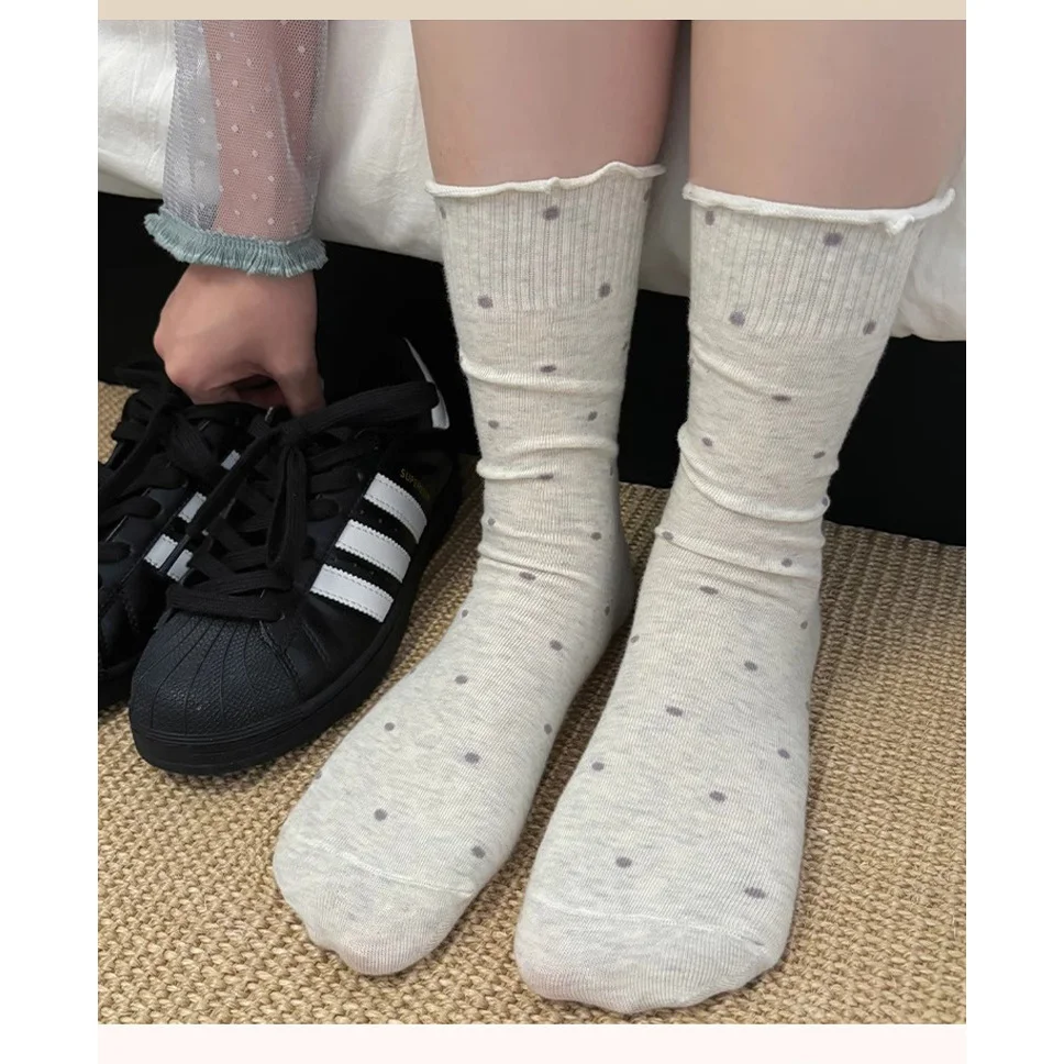 4 Pairs of Lacy Japanese-Style Polka Dot Socks | Mid-Calf Length, Fabric, Suita… - Image 16