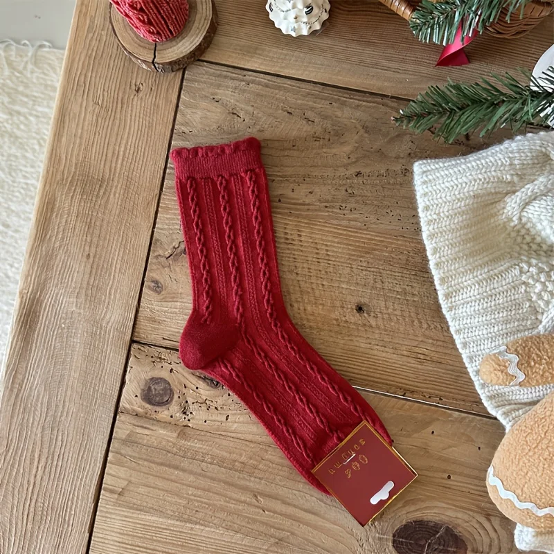 5 Pairs (10pcs) Of Women's Holiday Bow Knee-length Socks: Holiday Red Dots with… - Image 20
