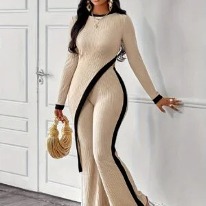 Women'S Asymmetrical Hem T-Shirt And Flared Pants Set