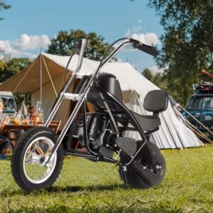 [Off-Road Mini Motorcycle] 49cc Fuel-Powered Mini Off-Road Motorcycle | Pull-Rope Start, 170-lb Max Load, 23-Mile Range, New Backrest Design - Ideal for Various Terrains