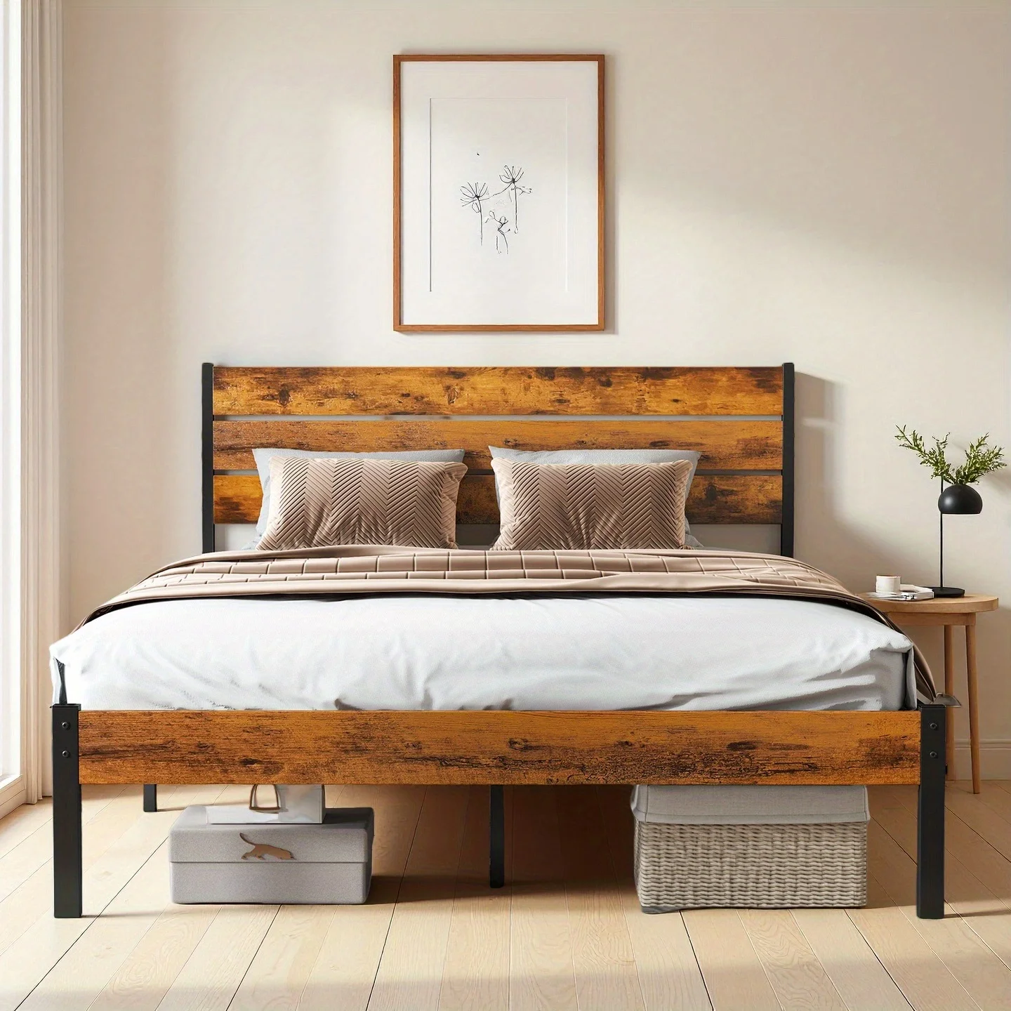 Metal Frame Bed Frame with Headboard, No Box Spring, Has Sturdy Wood Slats to S… - Image 9