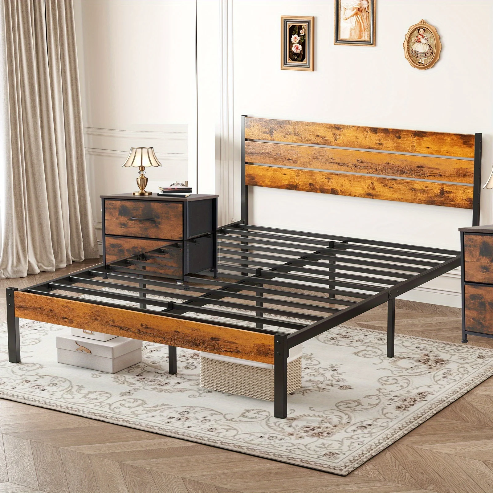 Metal Frame Bed Frame with Headboard, No Box Spring, Has Sturdy Wood Slats to S… - Image 11