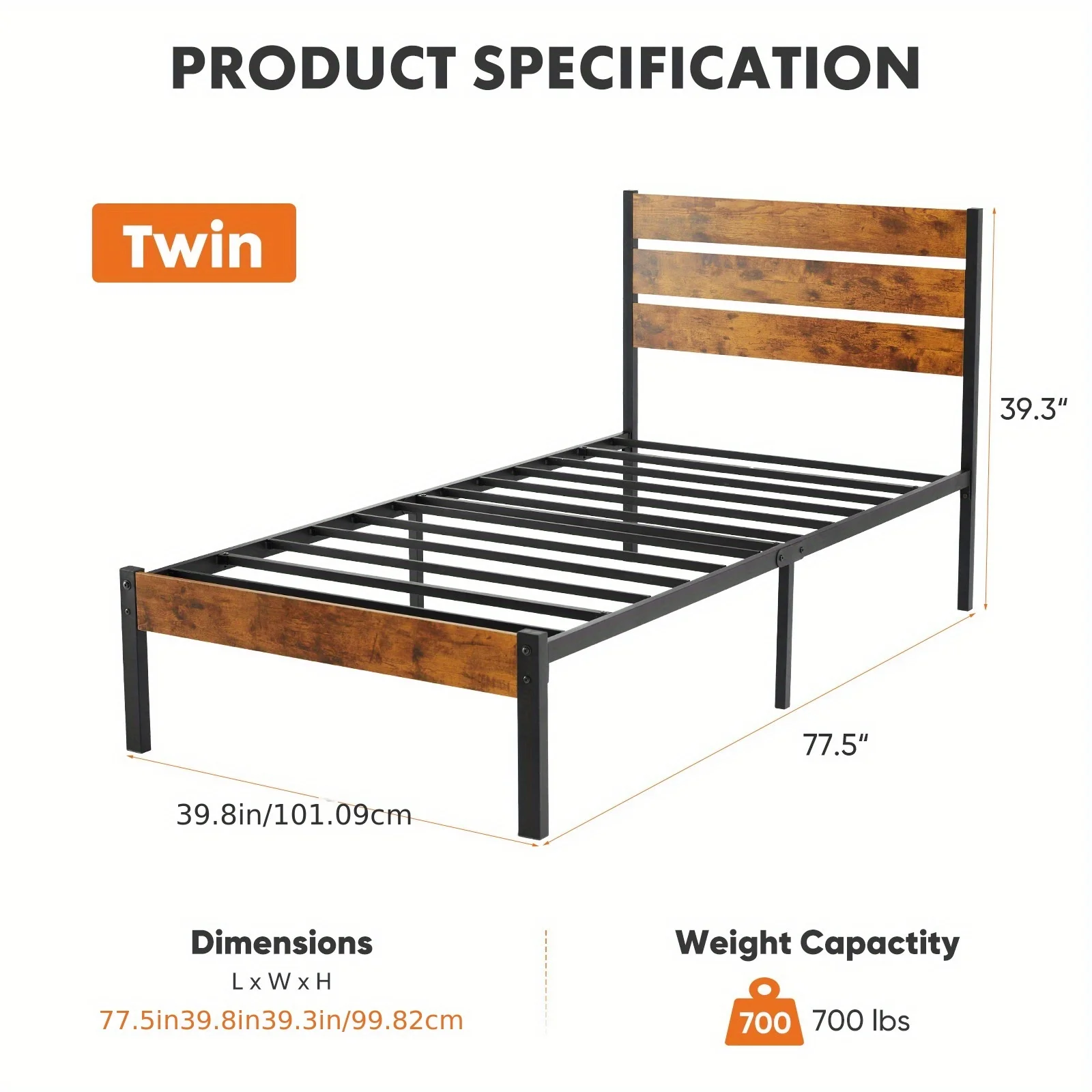 Metal Frame Bed Frame with Headboard, No Box Spring, Has Sturdy Wood Slats to S… - Image 16
