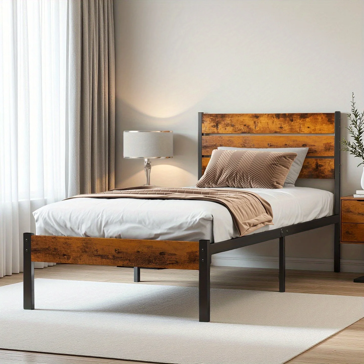 Metal Frame Bed Frame with Headboard, No Box Spring, Has Sturdy Wood Slats to S… - Image 22