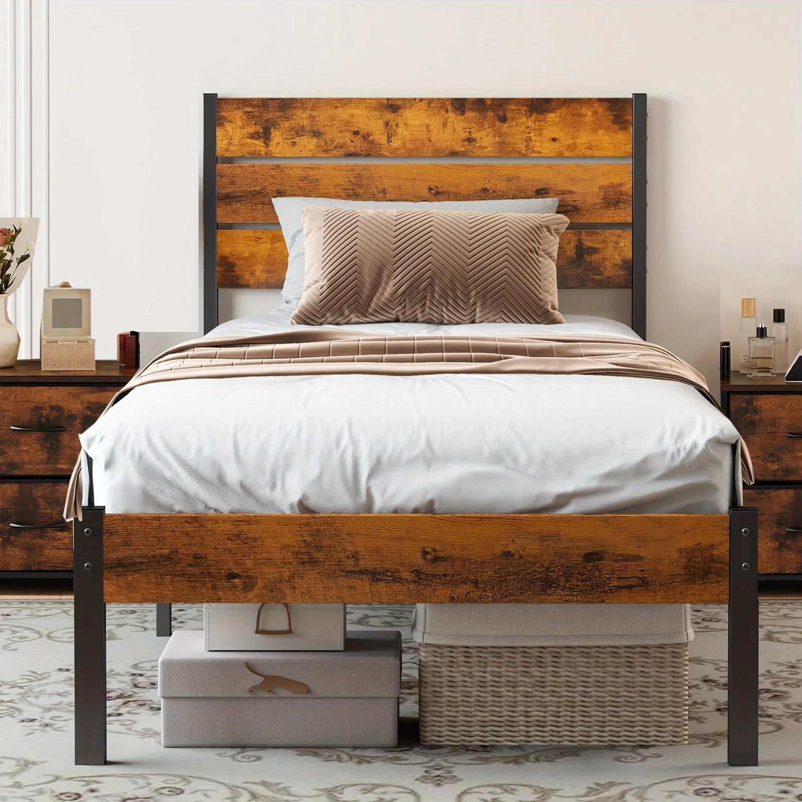 Metal Frame Bed Frame with Headboard, No Box Spring, Has Sturdy Wood Slats to S… - Image 24
