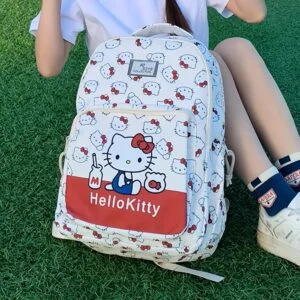 Sanrio Hello Kitty Backpack Compatible for, - Cute Y2K & College Bookbag with Iconic Face, Spacious 3-Tier Laptop, Adjustable Straps & Multiple Pockets, Washable (Pink & White), for Teenager
