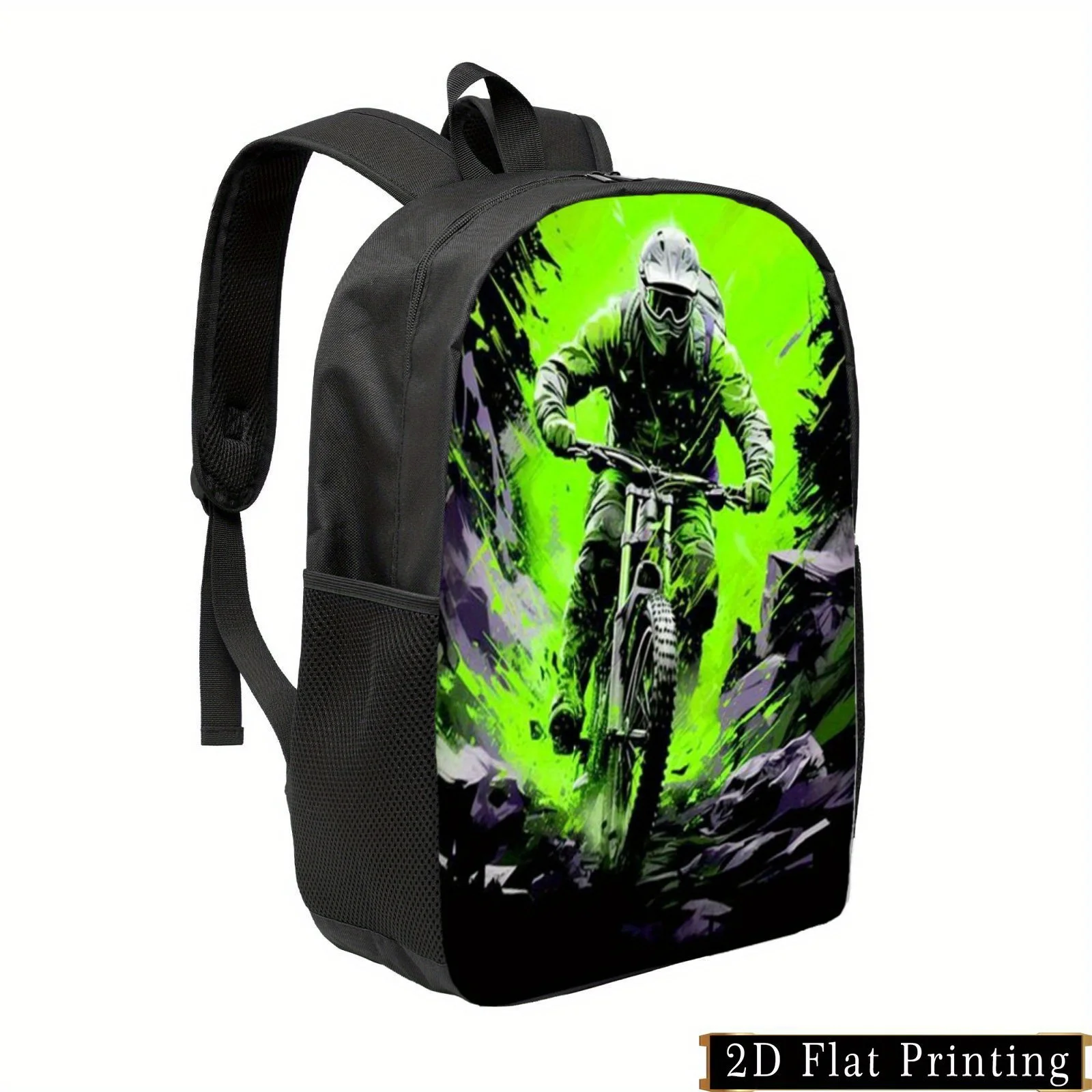 Vibrant Motorcycle Print Backpack - Lightweight, Large Capacity, Adjustable Str… - Image 5