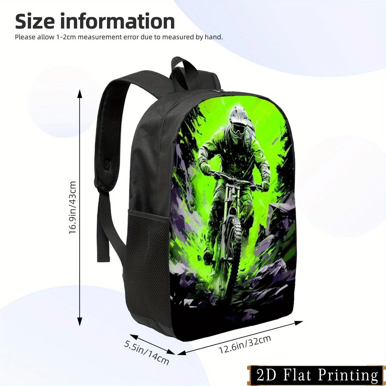 Vibrant Motorcycle Print Backpack - Lightweight, Large Capacity, Adjustable Str… - Image 6