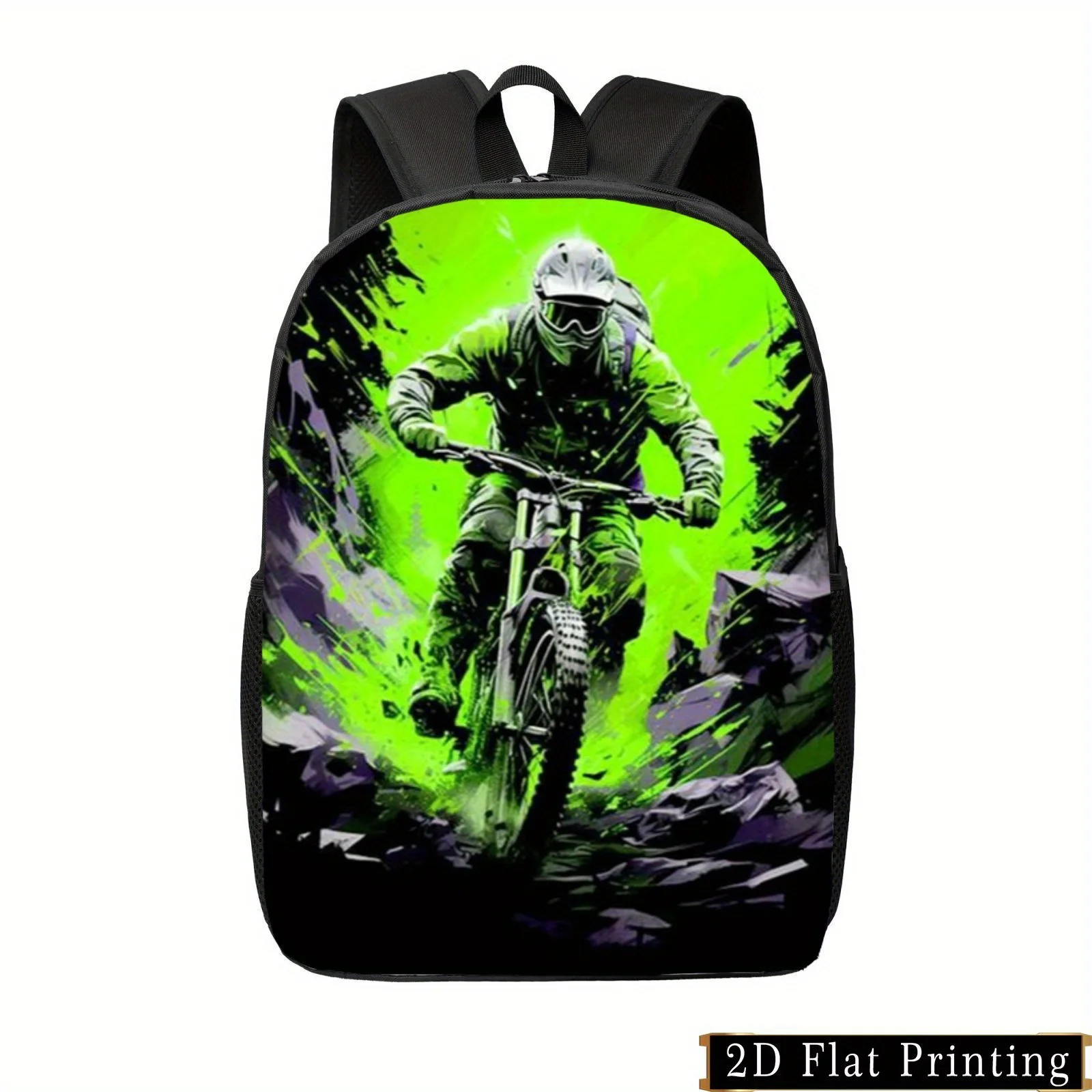 Vibrant Motorcycle Print Backpack - Lightweight, Large Capacity, Adjustable Str… - Image 8