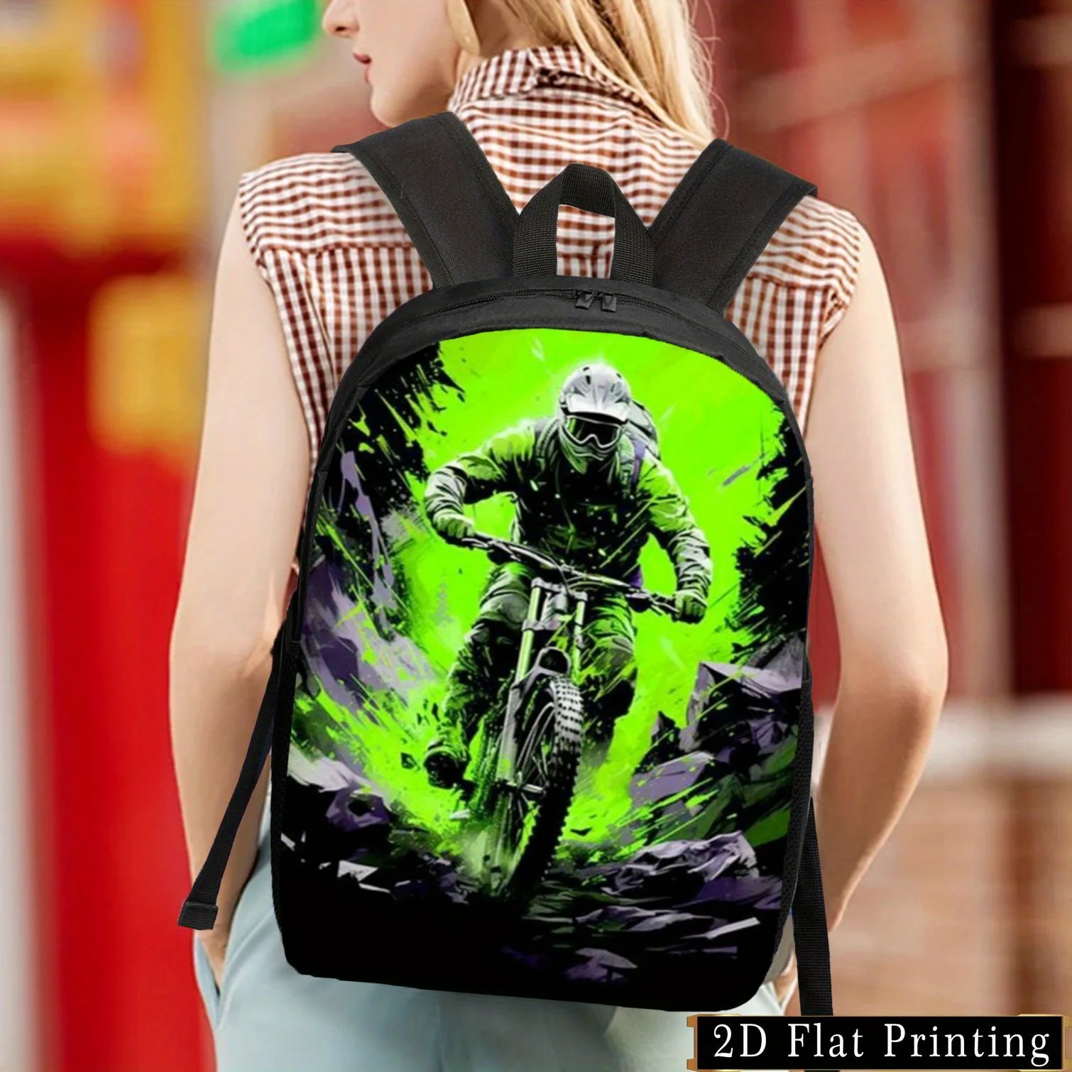 Vibrant Motorcycle Print Backpack - Lightweight, Large Capacity, Adjustable Str… - Image 10