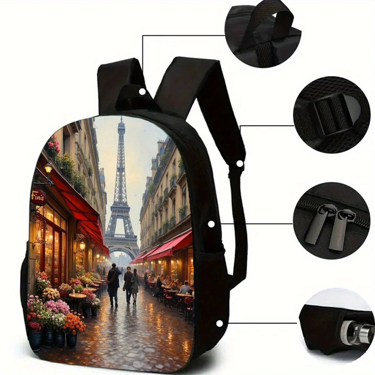 3pcs, Eiffel Tower Backpack, Large Capacity 17-inch Casual Backpack with Water… - Image 14