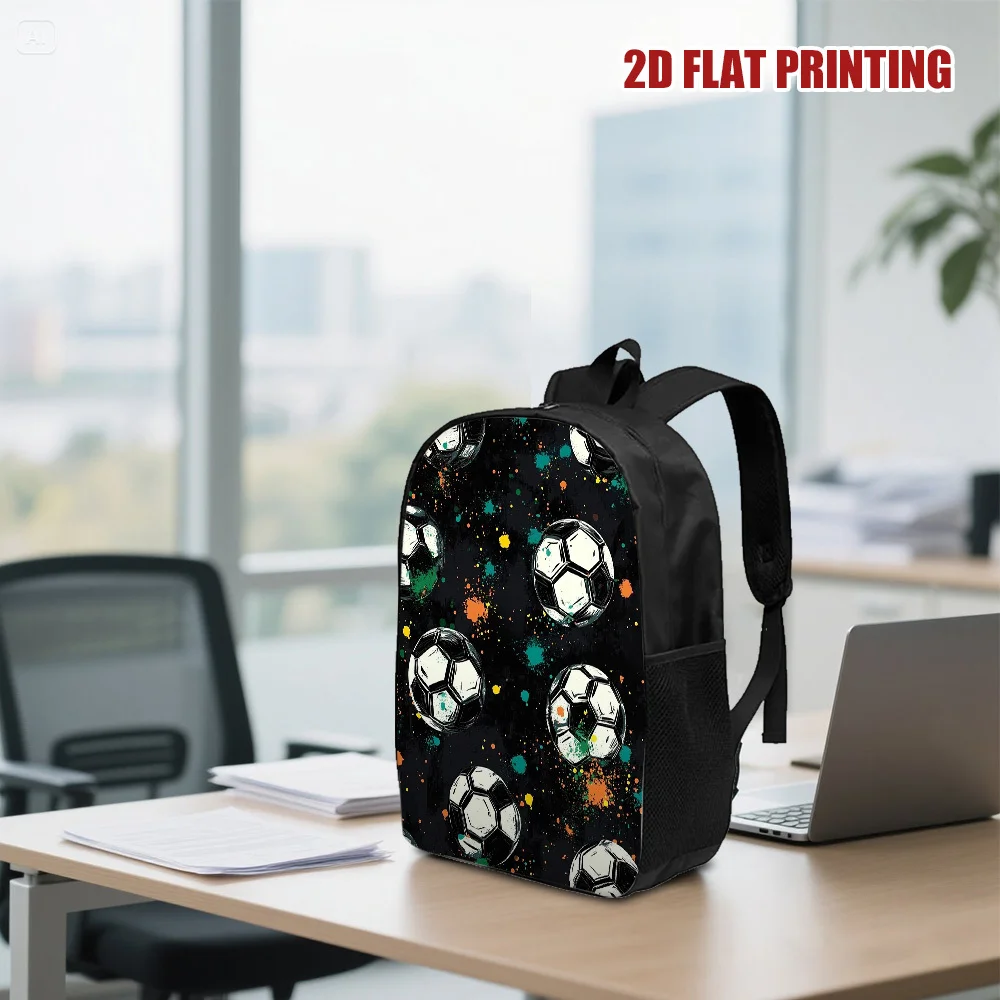 1pc Large Capacity Football Backpack - 2D Flat Print Soccer Ball Design, Black… - Image 5