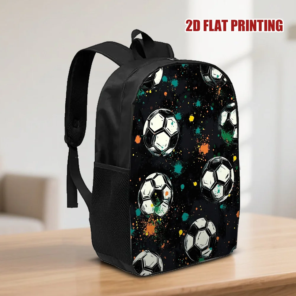 1pc Large Capacity Football Backpack - 2D Flat Print Soccer Ball Design, Black… - Image 7