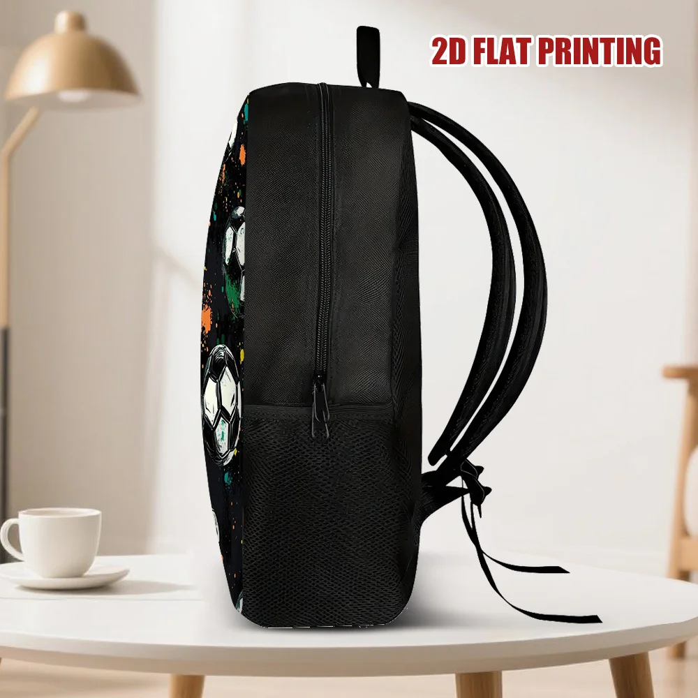 1pc Large Capacity Football Backpack - 2D Flat Print Soccer Ball Design, Black… - Image 11