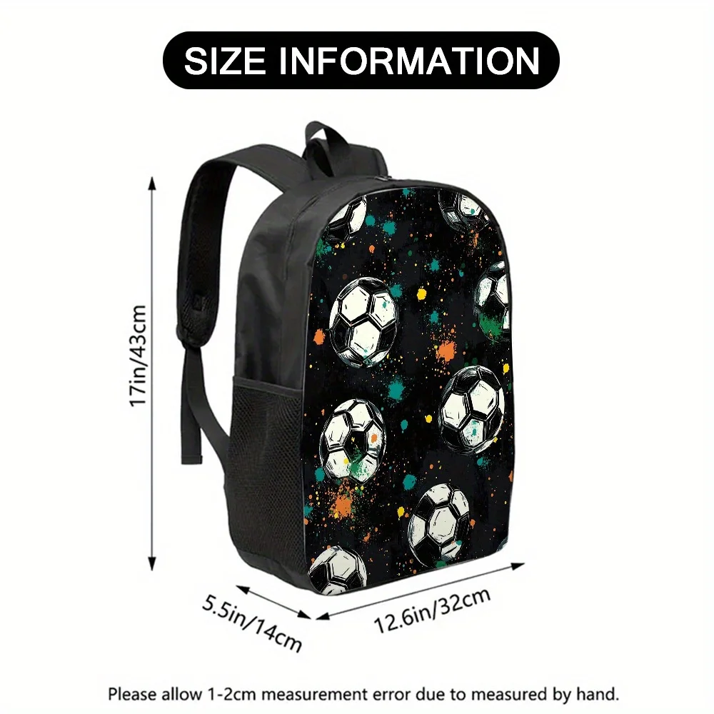1pc Large Capacity Football Backpack - 2D Flat Print Soccer Ball Design, Black… - Image 14
