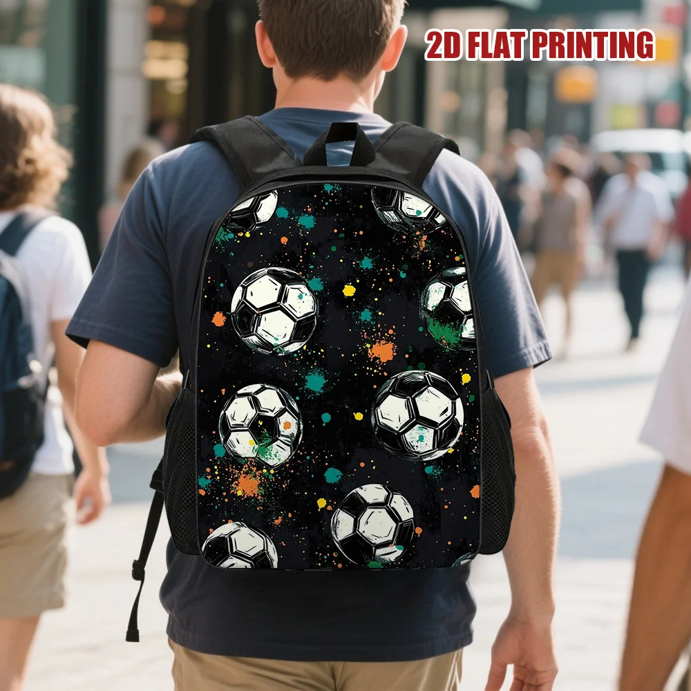 1pc Large Capacity Football Backpack - 2D Flat Print Soccer Ball Design, Black… - Image 20