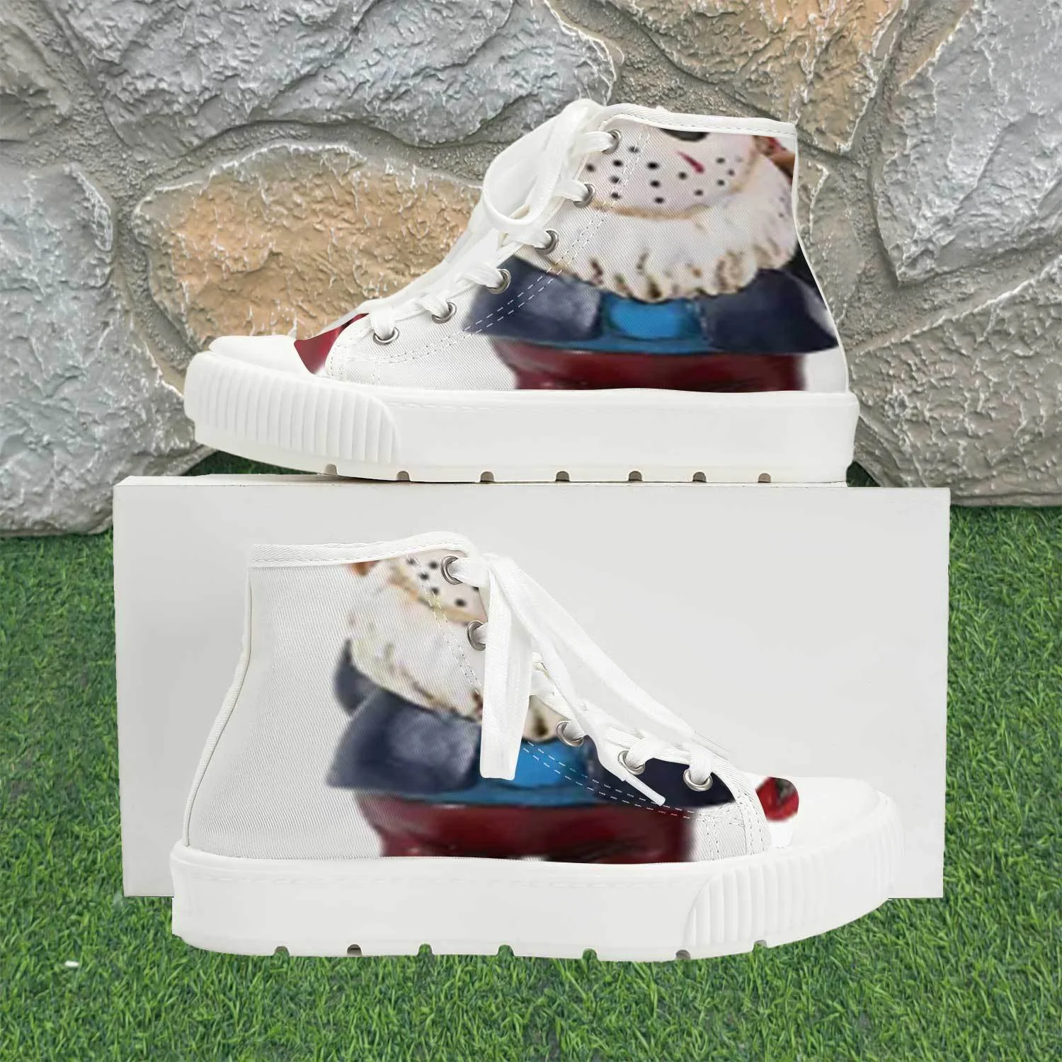 Men'S Chunky Platform Sneakers with Clown Face Graphic - All-Season Round-Toe C…