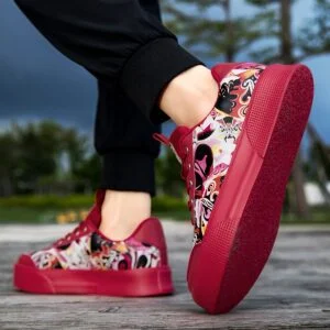 [Stylish Graffiti Skate Sneakers] Breathable Graffiti Low-Top Skate Sneakers - Stylish, Non-Slip, Lace-Up Design with Comfortable Fabric Insole - All Seasons and Outdoor Activities